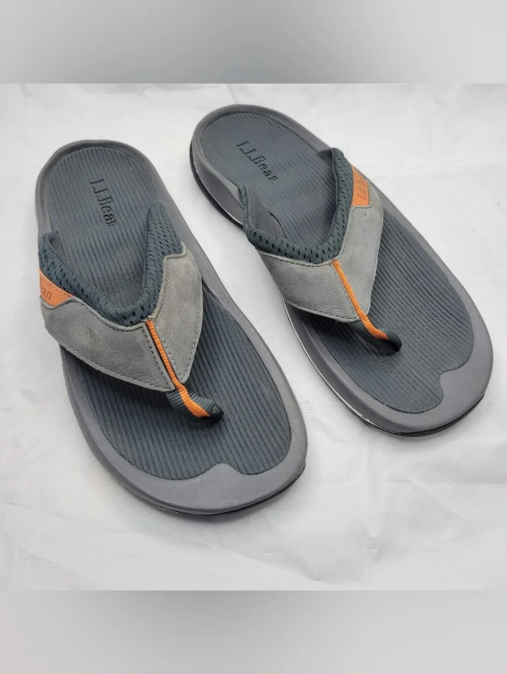 L.L. Bean Men's Gray & Orange Flip Flops